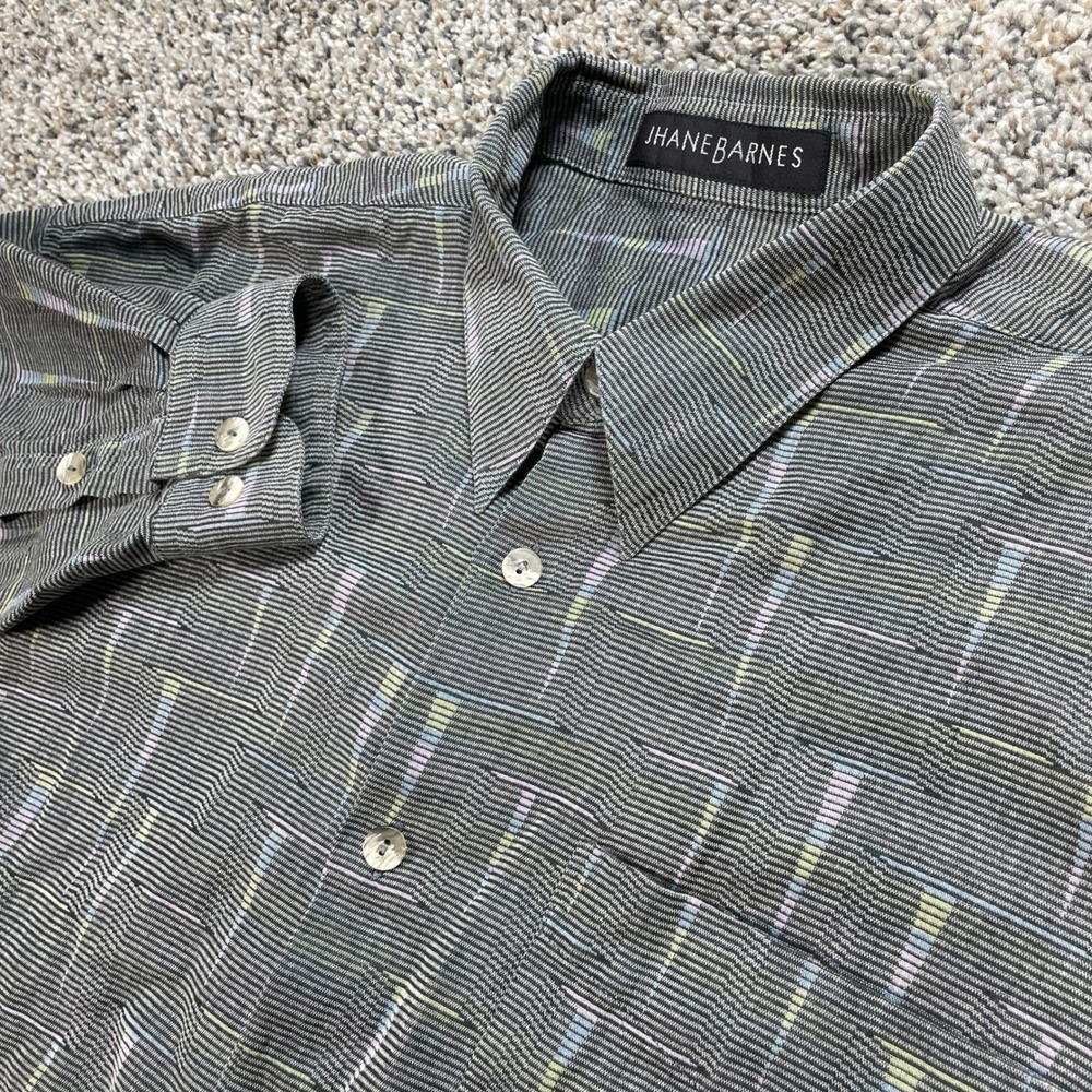 Jhane Barnes Men's XL Long Sleeve Button Up Shirt Grey Geometric Abstract Cotton